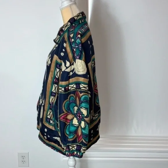 Vintage 90’s Stunt Sports 100% Silk Boho/Southwestern/Aztec Bomber Jacket Sz 2X - Picture 4 of 15